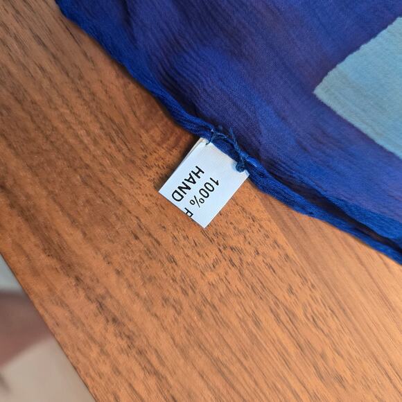 Silk Square Scarf Bordered Blue Pink Geometric 25 x 25 wearable art abstract - Picture 2 of 5